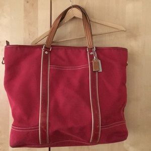 Red coach weekender tote bag